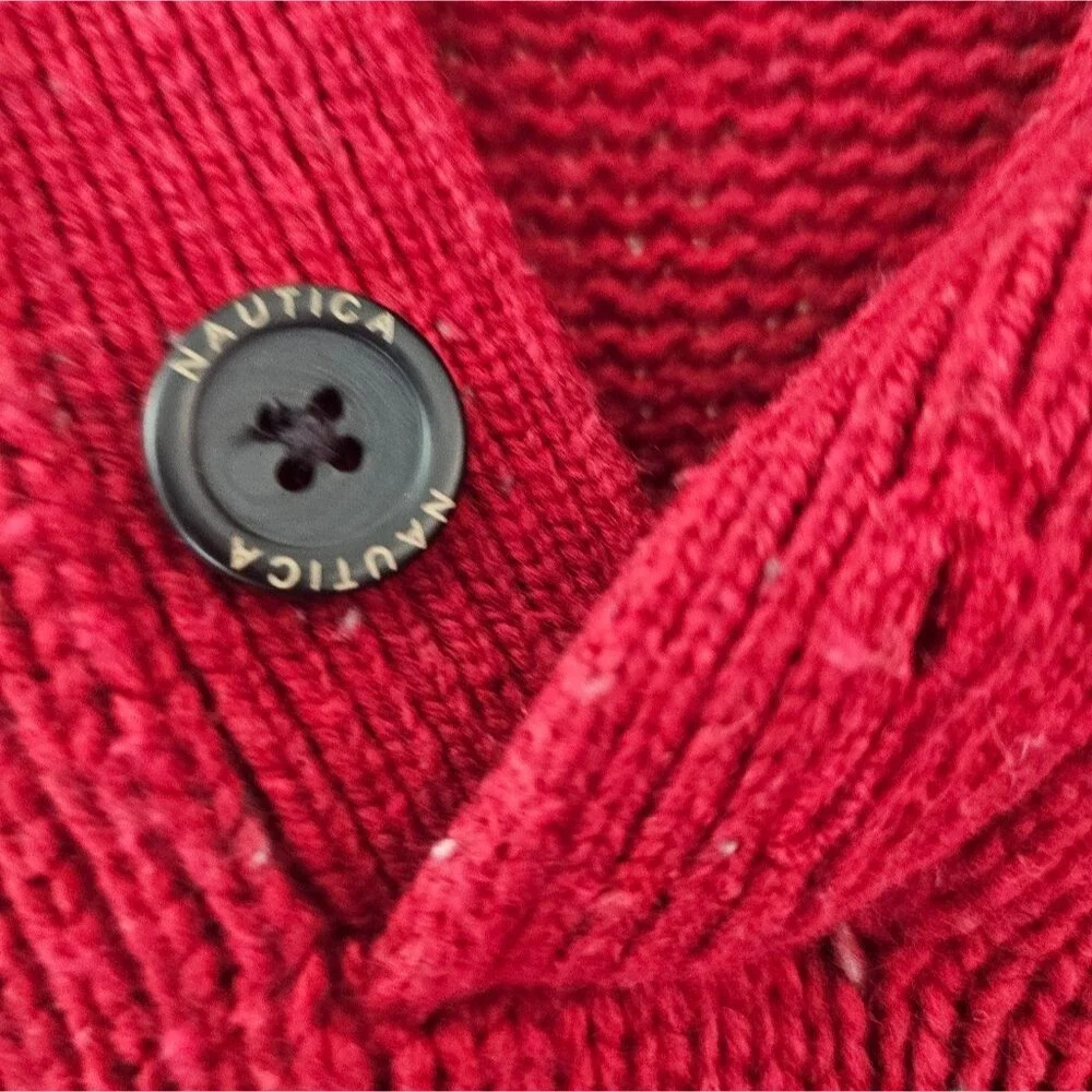 Nautica Red Wool Blend Sweater Men’s XXL Quarter Button Mock Neck Pullover Prep